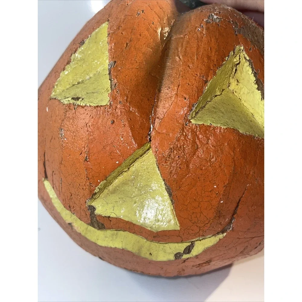 VTG Halloween‎ Coconut Pumpkin Jack-O-Lantern Handcrafted Philippines Painted E7